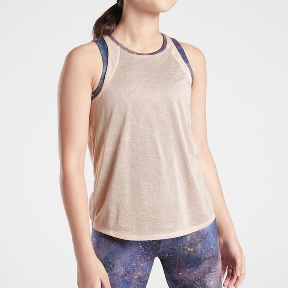 Athleta Girl Team Up Layered Tank L 12 Pink Navy Blue Galaxy Print - Picture 1 of 9